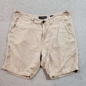 2 LOT Lucky Brand Shorts Mens 34 Beige / Black Linen Blend Lighweight Drawstring